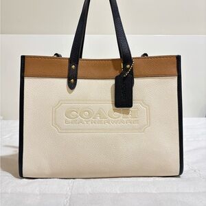Coach Cream and Brown Leather Tote